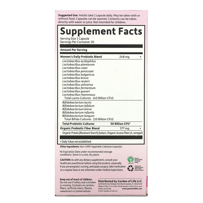 قرص پروبیوتیک زنان گاردن آف لایف Dr. Formulated Probiotics, Once Daily Women's, 50 Billion