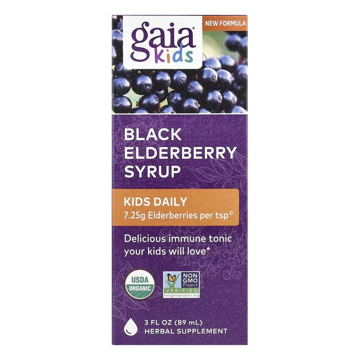 شربت بلک الدربری گایا هربز Kids, Black Elderberry Syrup  Gaia Herbs