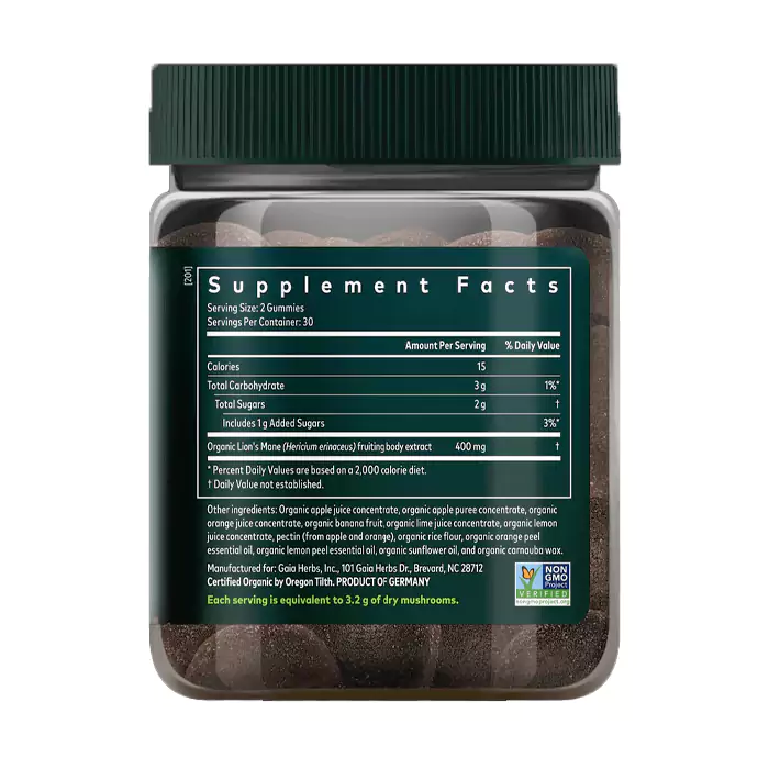 مکمل پاستیلی Lion's Mane Mushroom , Citrus از برند Gaia Herbs