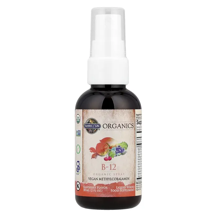 اسپری ارگانیک ویتامین B-12 توت‌فرنگی (Organics, B-12 Organic Spray, Raspberry)