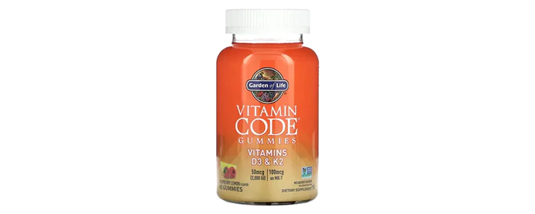 مکمل Vitamin Code Gummies، ویتامین D3 و K2، طعم تمشک و لیمو از برند Garden of Life
