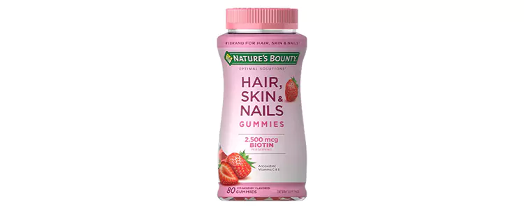 مکمل پاستیلی Optimal Solutions، Hair, Skin Nails با طعم توت فرنگی از برند Nature's Bounty